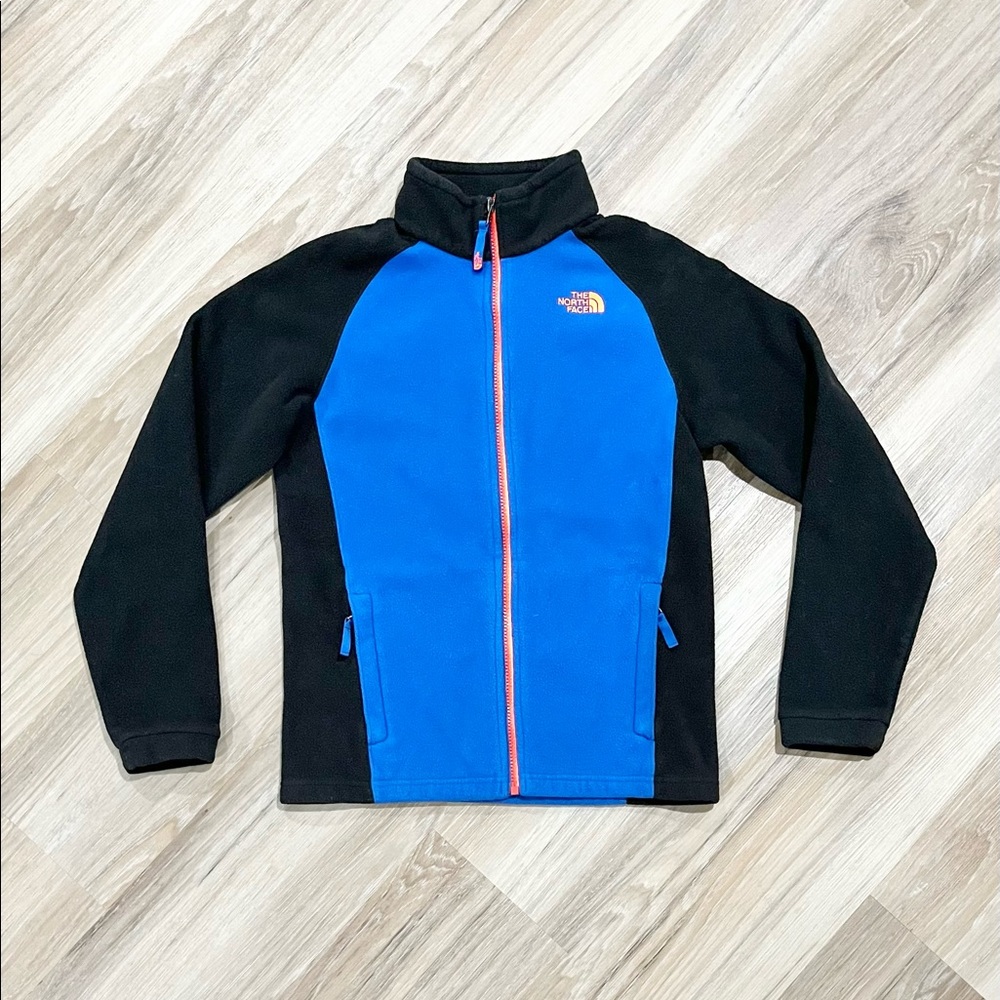 The North Face fleece full zip front youth black royal blue